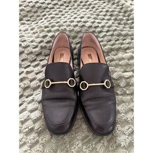 Louise et Cie Lo Bayne Black‎ Leather Loafers Gold Hardware Slip On Shoes